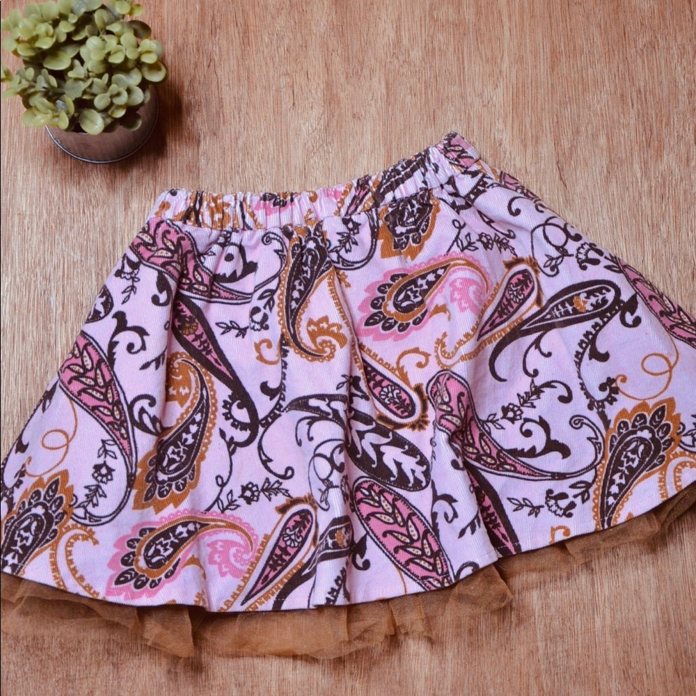 Greggy Girl A-Line Corduroy & Tulle Paisley Skirt